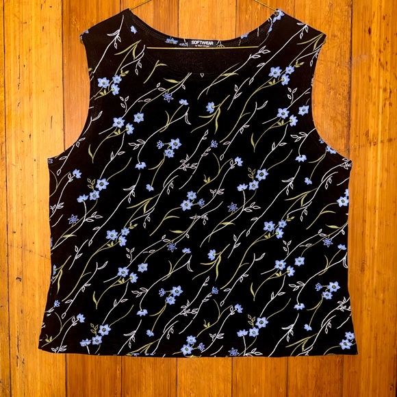 Vintage Softwear by Mark Singer Black Floral Slinky Tank Top XL - Picture 1 of 7